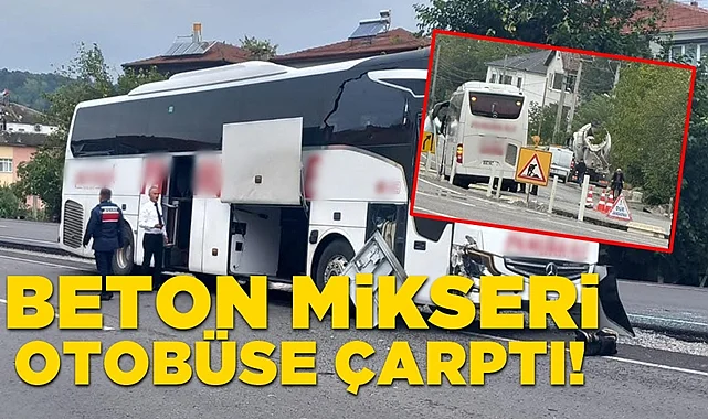 Beton mikseri otobüse çarptı! Trafik durma noktasına geldi!