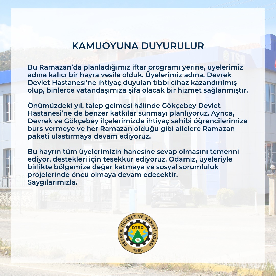 Devrek TSO’dan Örnek Davranış