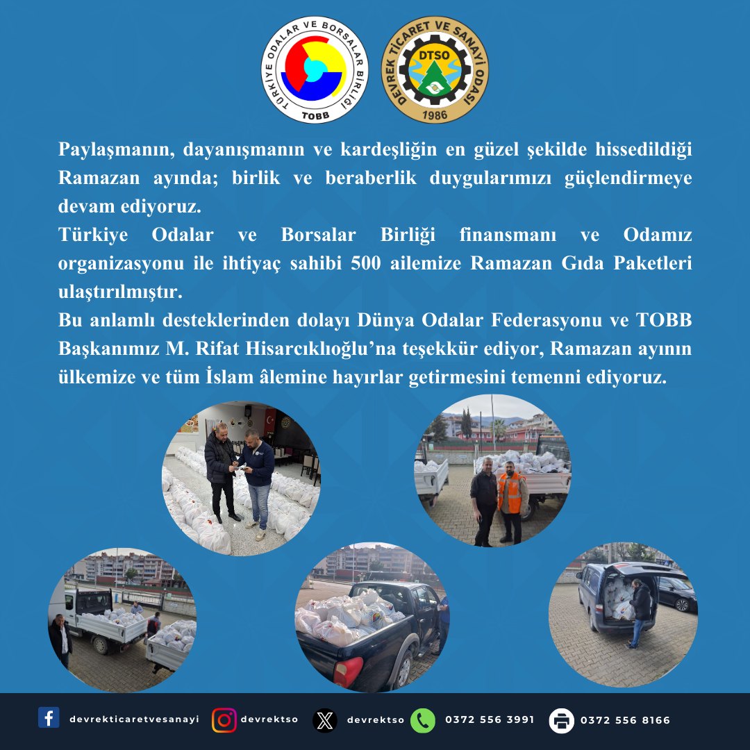 Devrek TSO’dan 500 Aileye Ramazan Gıda Desteği