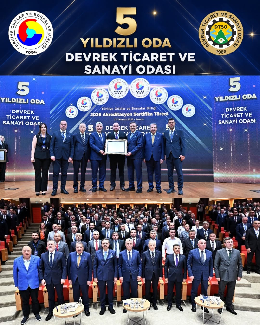 DEVREK TSO, TOBB AKREDİTASYON SİSTEMİNDE 5 YILDIZLI ODA STATÜSÜ KAZANDI