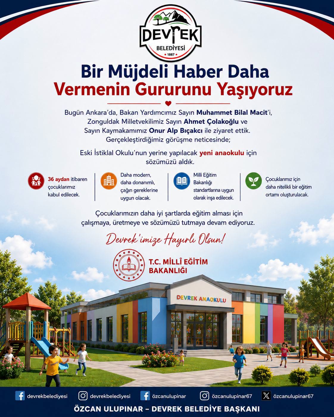 Devrek’e Yeni Anaokulu Müjdesi